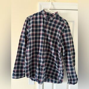 Banana Republic Navy and Red Checkered Flannel Shirt Camden Fit Size Large